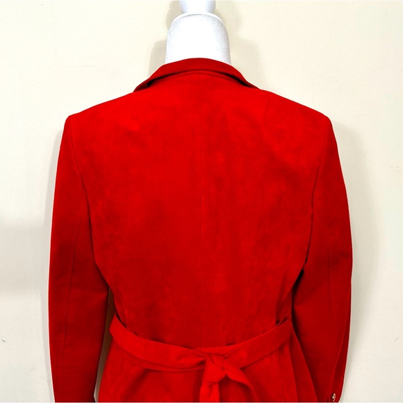 NEW VINTAGE Cherry Red Faux Suede Coat Straight Skirt Zipper 2 pc Jacket Suit 12 - Picture 8 of 14